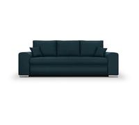 Canapé convertible avec coffre de rangement 3 places - INDIAN - Tissu bleu canard et pieds chrome - L250xH88xP98cm