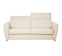 Canapé convertible avec têtières ajustables 3 places en tissu beige et bois clair avec matelas 13 cm GOYA