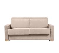 Canapé convertible avec têtières ajustables 3 places en tissu effet velours beige avec matelas 18 cm NORO