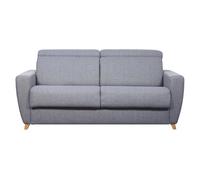 Canapé convertible avec têtières ajustables 3 places en tissu gris et bois clair et matelas 18 cm GOYA