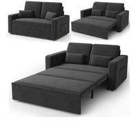 Canapé Convertible - Bealife - Canapé Lit 2 Place - 2 Oreillers - 2 Poches Latérale - Réversible - Tissu Chenille Gris