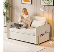 Canapé Convertible Canapé, Lit 2 Place, interface de charge intégrée, 2 Oreillers, garniture éponge, 147 x 82 x 87 cm, Beige