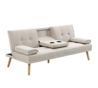 HOMCOM Canapé Convertible 3 Places, canapé-lit rembourré avec Dossier réglable 3 Niveaux, 2 Coussins et 2 Porte-gobelets intégrés, Tissu de Lin, pour Salon, Chambre d'amis, Petit Espace, Beige