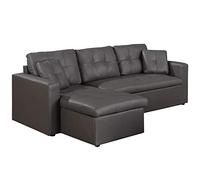 Canape Convertible d’Angle Simili PU Gris Méridienne Reversible Droite ou Gauche | Modèle Toledo | Canape Lit avec Coffre de Rangement| Coussins et Assise Moelleux et Confortable | L230 x P143 x H68