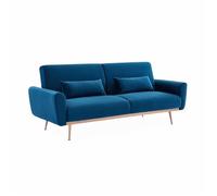 Canapé convertible design en velours - Oskar - 2 - 3 places scandinave droit avec pieds fins or rose