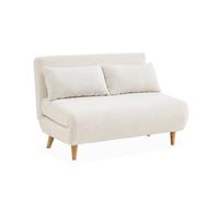 Canapé convertible en tissu bouclettes blanches- Guesta - 2 places scandinave. pieds bois foncé. banquette. dossier inclinable