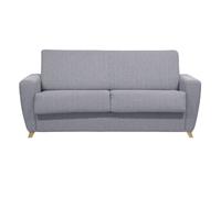 Canapé convertible en tissu gris clair et bois clair avec matelas 18 cm GRAHAM
