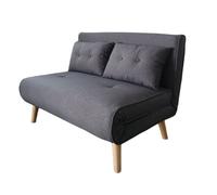 CONCEPT USINE Canapé Convertible 2 Places Doris Lin Gris Foncé | Pieds bois clair, coussins moelleux, lit d'appoint 117x198cm : solution compacte pour petits espaces.