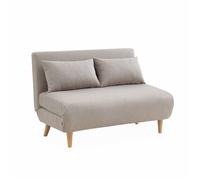 Canapé convertible en tissu - Guesta - 2 places scandinave. pieds bois foncé. beige. banquette. dossier inclinable
