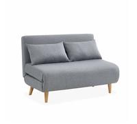 Canapé convertible en tissu - Guesta - 2 places scandinave. pieds bois foncé. gris clair. banquette. dossier inclinable