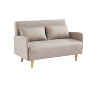 Canapé convertible en tissu - Panam - 2 places scandinave. pieds bois clair. beige. banquette. dossier inclinable