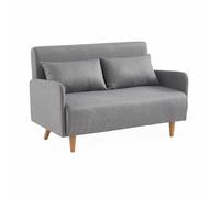 Canapé convertible en tissu - Panam - 2 places scandinave. pieds bois clair. gris clair. banquette. dossier inclinable