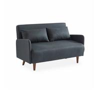 Canapé convertible en tissu - Panam - 2 places scandinave. pieds bois foncé. gris foncé. banquette. dossier inclinable