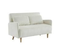 Canapé convertible en velours côtelé - Panam - 2 places scandinave. pieds bois. blanc. banquette. dossier inclinable