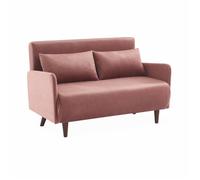 Canapé convertible en velours - Panam - 2 places scandinave. pieds bois foncé. vieux rose. banquette. dossier inclinable