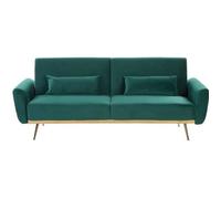 Canapé convertible en velours vert EINA - BELIANI - Vintage - 3 places - Avec accoudoirs - Style rétro