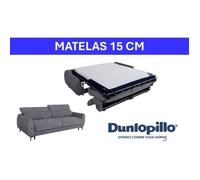 Canapé convertible express - 2 / 3 places - SAFIA - Tissu gauffré - Gris souris - Matelas 15 cm - 206 x 105 x 76/94 cm - DUNLOPILLO
