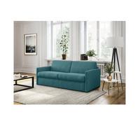 Canapé convertible express 3 places AGATHE Couchage Quotidien en Tissu - Bleu canard - Matelas 13cm - Couchage 140x190cm