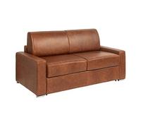 Canapé 3 places convertible express en cuir de buffle vintage caramel - Couchage à lattes larges 140 cm - Matelas 22 cm avec mémoire de forme CALITO