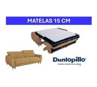 Canapé convertible express - 3 places - SAFIA - Tissu gauffré - Ocre - Matelas 15 cm - 226 x 105 x 76 / 94 cm - DUNLOPILLO