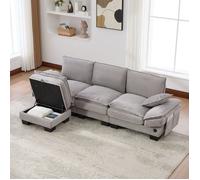 Canapé convertible - GENERIQUE - Droit 3 places - Velours côtelé - Pouf de rangement - Port USB-C