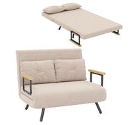 Canapé convertible HOMCOM 2 places avec dossier réglable à 5 niveaux et 2 coussins rembourrés, revêtement effet velours, beige