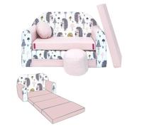 Canapé convertible lit enfant NINO - Hérissons rose clair - OEKO-TEX - 2 places modulable - 3 matelas