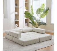 Canapé Convertible Lit Pliant Beige, Matelas & Oreillers Inclus, Portable Salon Chambre, Design Moderne