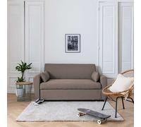 Happy Garden Canapé droit convertible Matt 2 places tissu taupe dossier inclinable et coussins