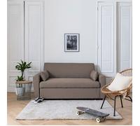 Happy Garden Canapé droit convertible Matt 2 places tissu taupe dossier inclinable et coussins