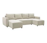 Canapé convertible panoramique PHARELL 7 places - Velours côtelé beige - Coffre de rangement - L297 x P155 x H85