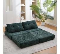 Canapé Convertible Pliable 1 Place 79×180 cm avec Coussins - YEAVIO - Sans Matelas, Chenille Vert Émeraude