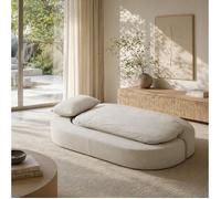 Canapé convertible pliable 2 places AESVAR, matelas de sol 130 x 200 cm en flanelle blanc cassé