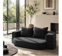 Canapé convertible pliable 2 places en flanelle noire, matelas de sol 2-en-1, coussins inclus, sans montage