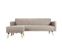 Canapé convertible scandinave 3 places avec repose-pieds en tissu beige et bois clair ULLA