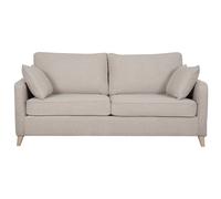 Canapé convertible scandinave 3 places en tissu beige et bois clair avec matelas 10 cm PAPEL