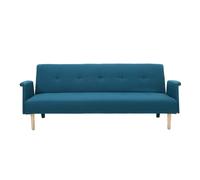 Canapé convertible scandinave 3 places en tissu bleu canard et bois clair OSCAR