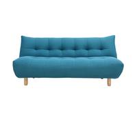 Canapé convertible scandinave 3 places en tissu bleu canard et bois clair YUMI