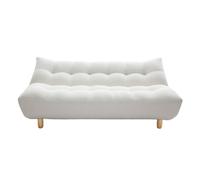 Canapé convertible scandinave 3 places en tissu effet laine bou blanc et bois clair YUMI