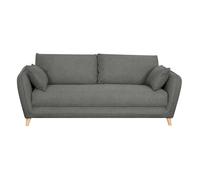 Canapé convertible scandinave 3 places en tissu gris anthracite et bois clair avec matelas 10 cm CREEP