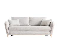 Canapé convertible scandinave 3 places en tissu gris clair chiné et bois clair avec matelas 10 cm CREEP