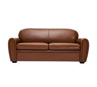 Canapé convertible vintage 3 places cuir marron et bois noir avec matelas 9 cm CLUB