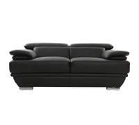 Canapé cuir noir et acier chromé avec têtières ajustables 2 places EWING