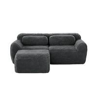 Canapé d’angle 2 places gris en peluche modulaire sans montage