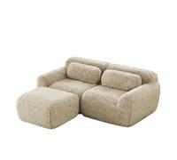 Canapé d’angle 2 places kaki clair en peluche modulaire avec ottomane