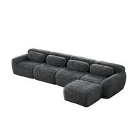 Canapé d’angle 4 places gris en peluche modulaire sans montage