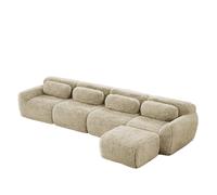 Canapé d’angle 4 places kaki clair en peluche modulaire sans montage