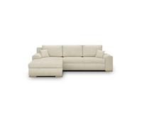 Canapé d'angle convertible - 5 places - INDIAN - Tissu velours côtelé Beige - Coffre de rangement - 289 x 94/188 x 88 cm