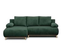 Canapé d'angle gauche convertible - 3 places - MIKA - Tissu velours côtelé vert foncé - Coffre de rangement - 192 x 84 x 93 cm
