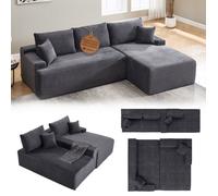 Canapé d’Angle Coredo Gris Foncé en Tissu Cordelé avec Ottomane Droite - Canapé Design Confortable pour Salon